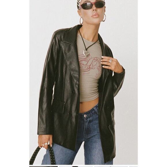 Princess Polly Jackets & Blazers - Princess Polly BLACK FAUX LEATHER DOUBLE BREASTED BLAZER JACKET PLUS SZ 20 NEW